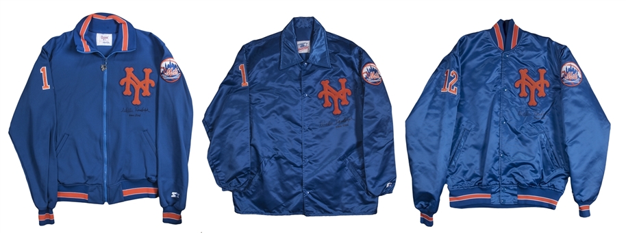 Lot of (3) 1992 Willie Randolph Game Used and Signed New York Mets Windbreaker, Warm Up and Cold Weather Jackets (Randolph LOA)